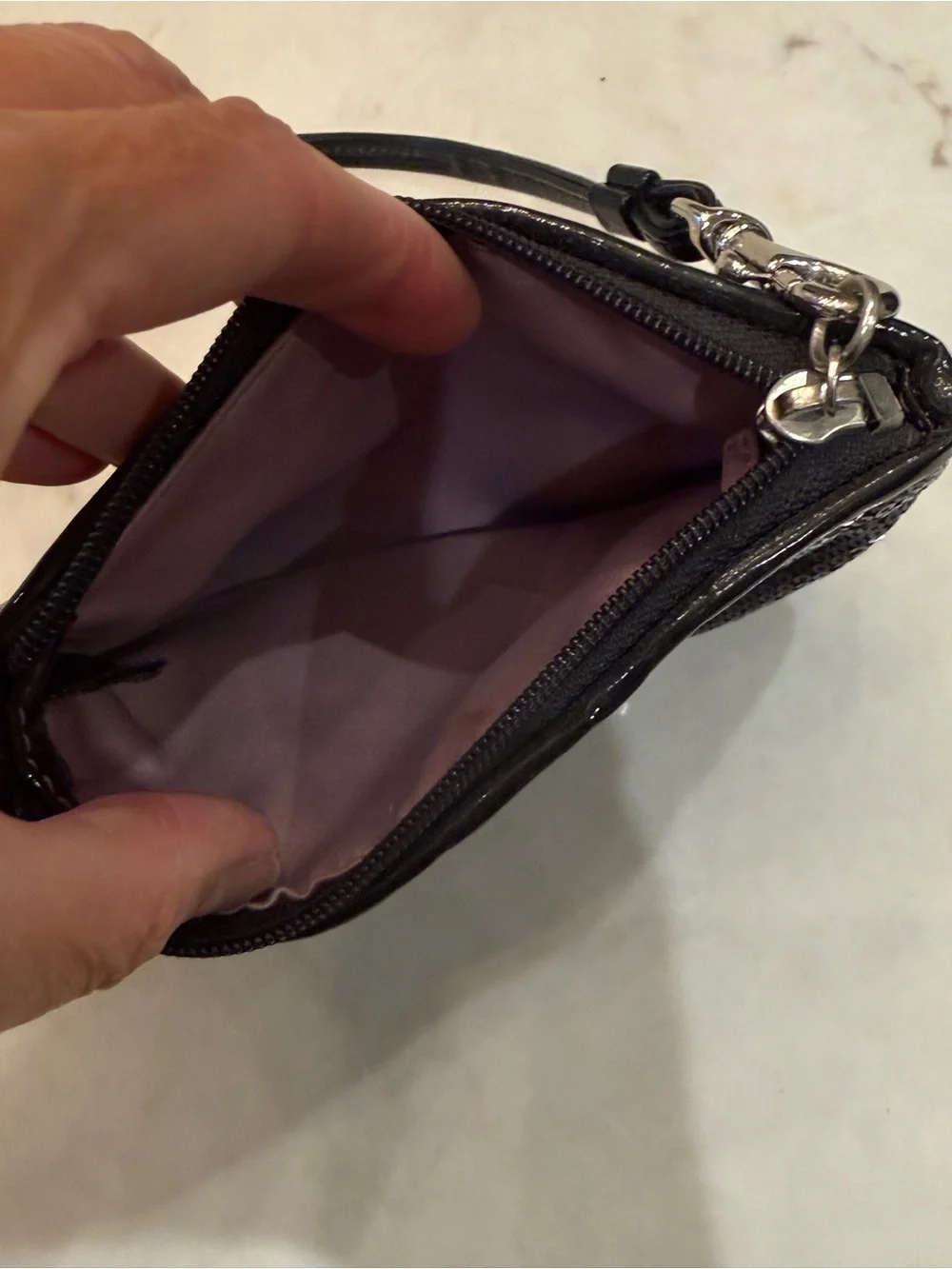 Coach Black Sequin Wristlet with Silver Hardware